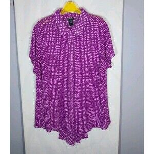 Torrid Sheer Top 2 Purple Polka Dot Animal Print Button Up Short Sleeve Tunic